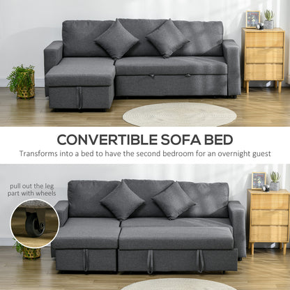 Kesosu Dark Grey Upholstered 3 Seater Sofa Bed With Built In Storage