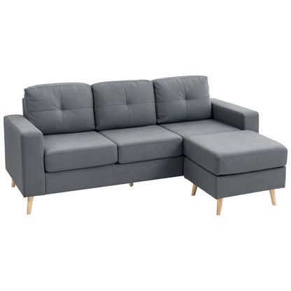Tafave Fabric Dark Grey L Shaped Corner Sofa With Footstool Tufted Back And Wooden Legs