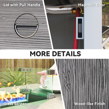 Luno Rectangular Steel Dark Grey Gas Fire Pit Table With Cover And Glass Screen