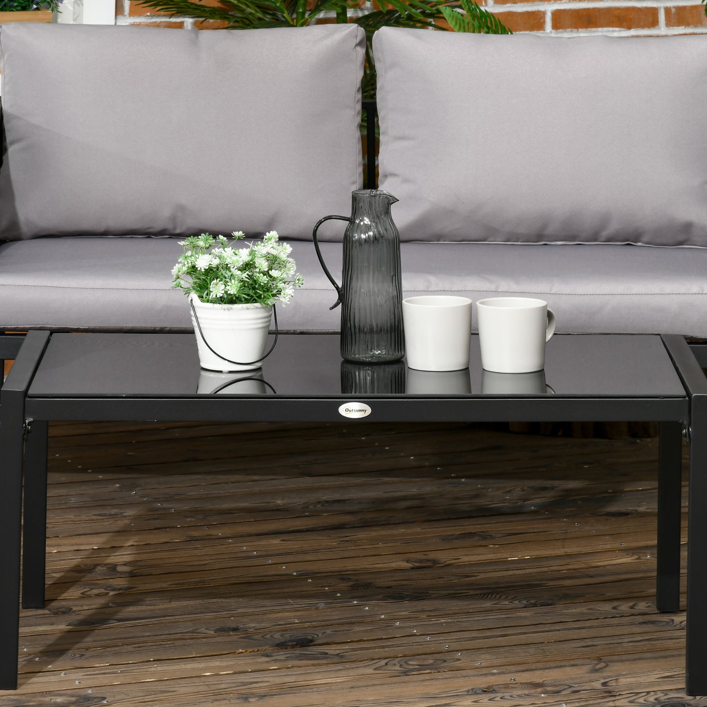 Vafa 4 Seater Brown Rattan Rope Garden Furniture Set woth Tempered Glass Coffee Table Sofa and 2 Armchairs