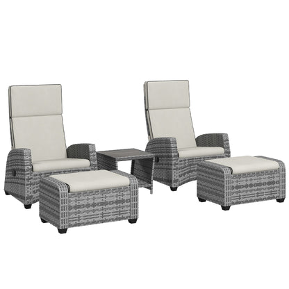 Difire Rattan Grey 5 Piece Garden Bistro Set With Cushions Recline Chairs Footstools and Coffee Table