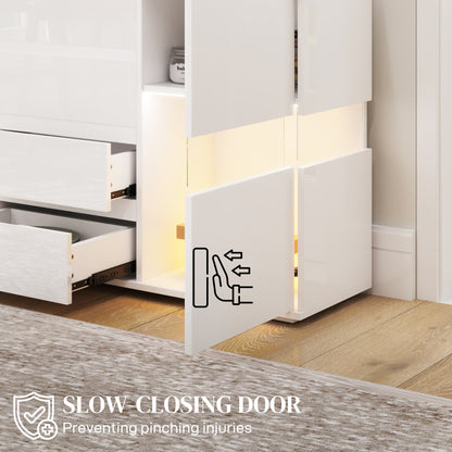 Latoli High Gloss White Sideboard With Integrated LED Lighting 4 Drawer 4 Doors