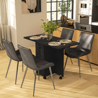 Midile Wooden Distressed Black Drop Leaf Dining Table With Storage Seating 6