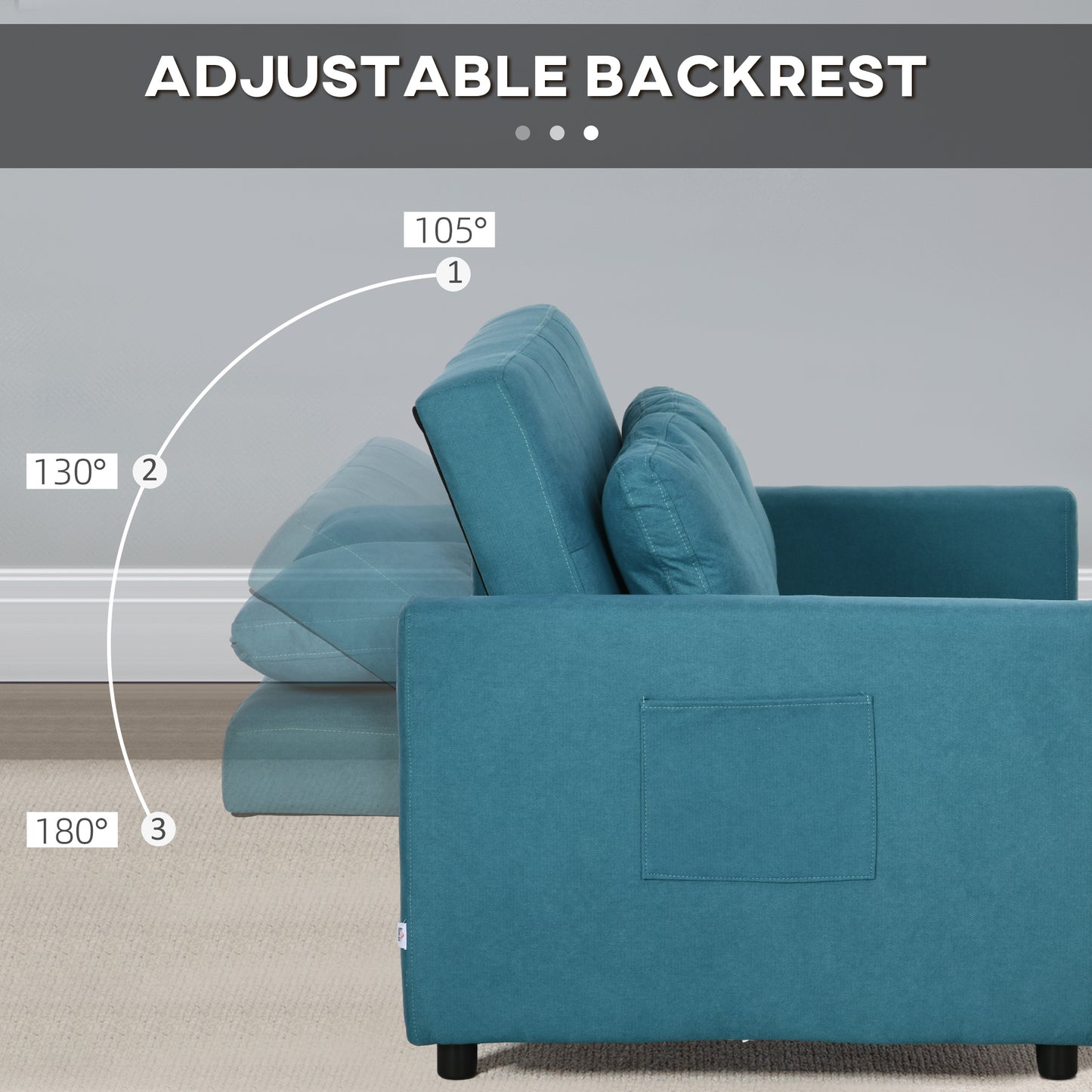 Codoha Kapa Fabric Blue 2 Seater Sofa Bed With Side Pockets And Cushions