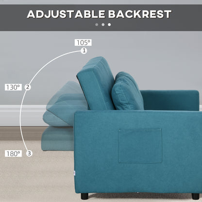 Codoha Kapa Fabric Blue 2 Seater Sofa Bed With Side Pockets And Cushions