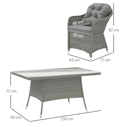 Bami  Light Grey Rattan 6 Seater Outdoor Dining Furniture Set with Glass Rectangular Table