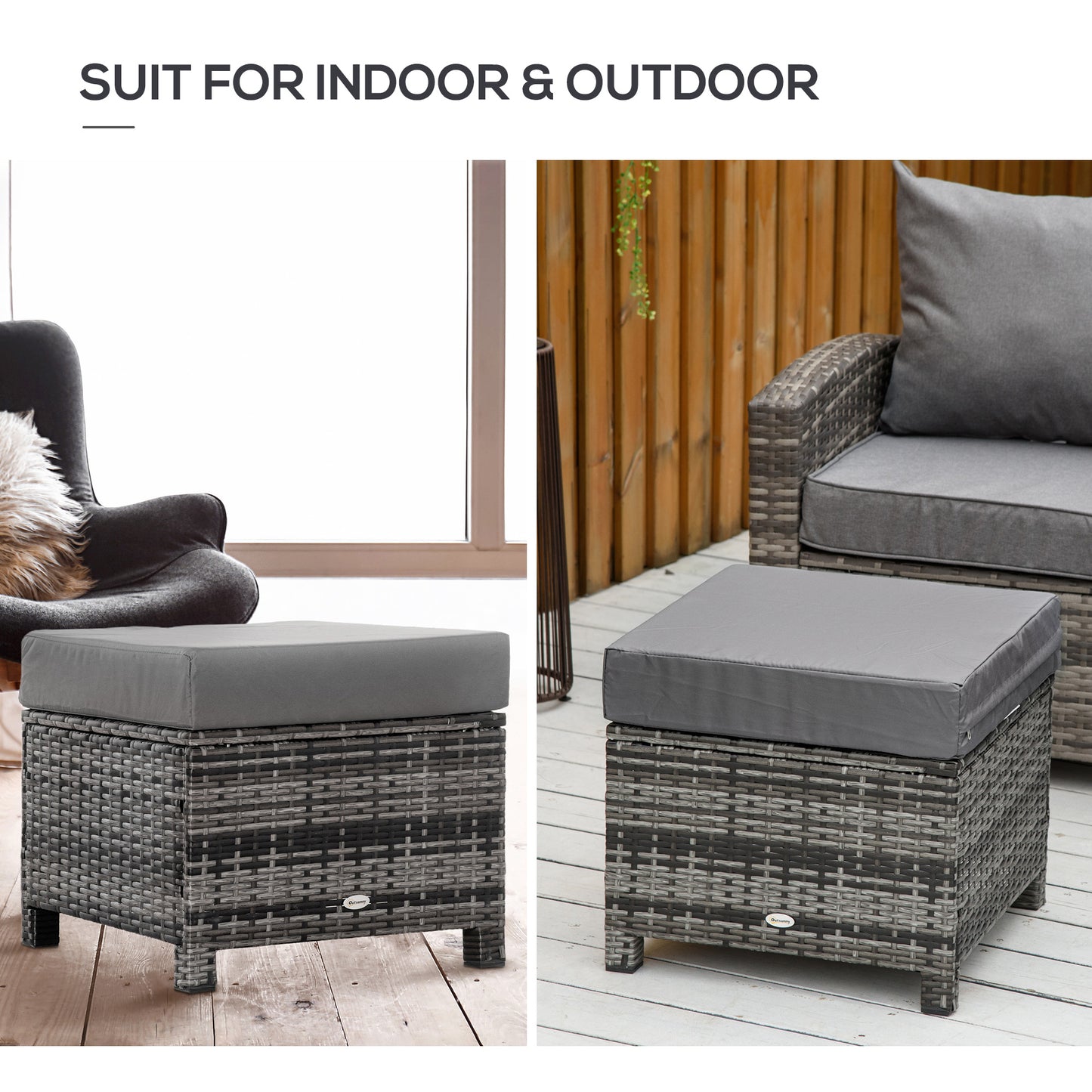 Kadone Halu Rattan Grey Square Outdoor Footstool With Cushioned Top