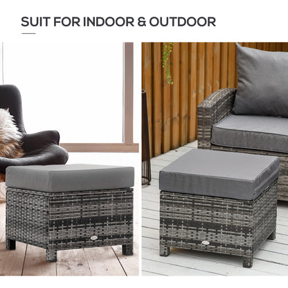 Kadone Halu Rattan Grey Square Outdoor Footstool With Cushioned Top