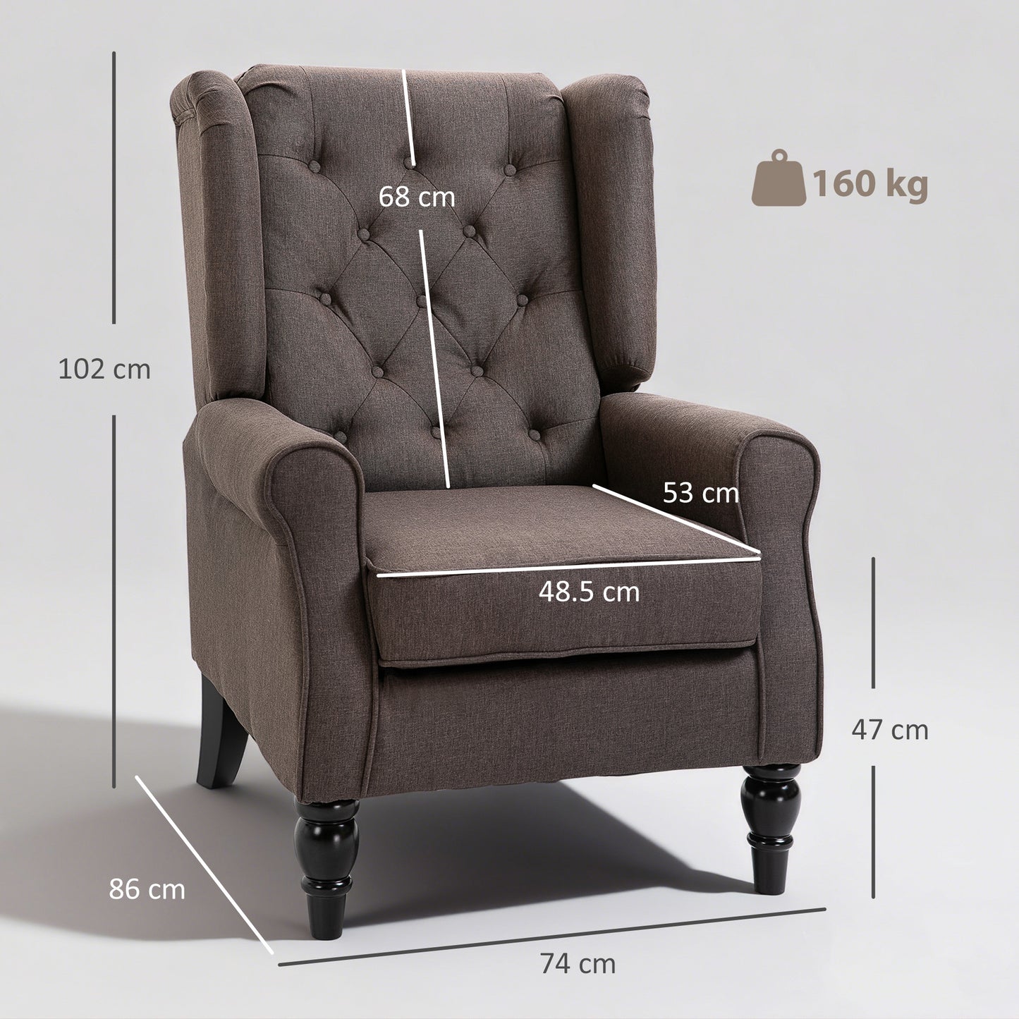 Mizi Fabric Brown Wingback Accent Chair With Button Tufted Upholstery