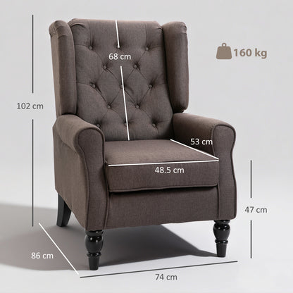 Mizi Fabric Brown Wingback Accent Chair With Button Tufted Upholstery