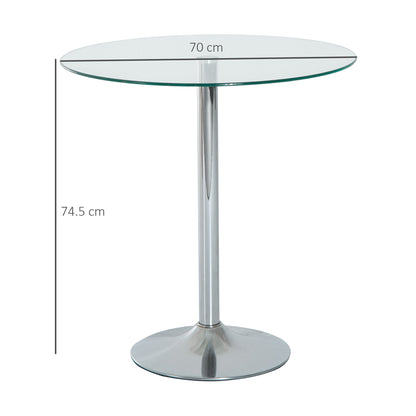 Diliha Metal And Glass Clear Round Dining Table With Steel Base For Compact Spaces