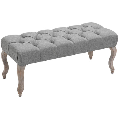Kene Grey Upholstered Tufted Accent Bench White Washed Wooden Legs