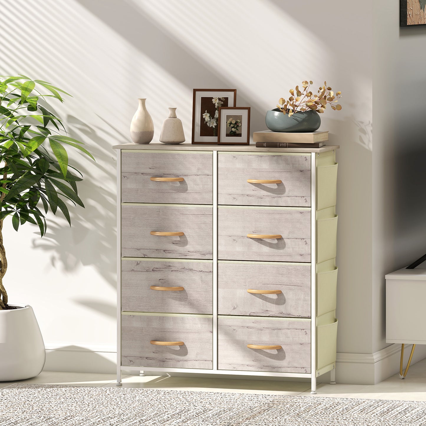 Nokaso Fabric And Metal Natural Wood Finish 8 Drawer Storage Chest