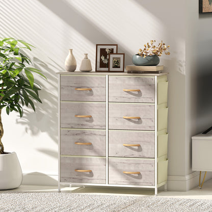 Nokaso Fabric And Metal Natural Wood Finish 8 Drawer Storage Chest