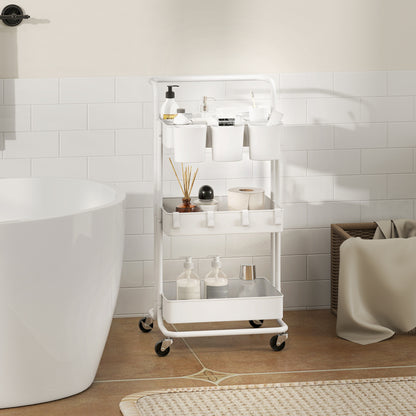 Molole Seba Metal White 3 Tier Home Trolley With Handle And Wheels
