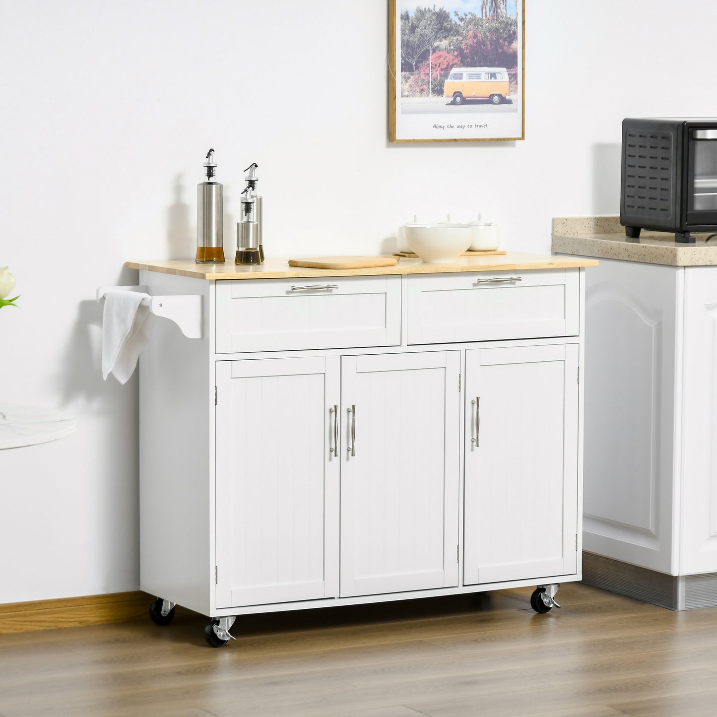 Nave Wooden White Kitchen Island 2 Drawers 3 Doors