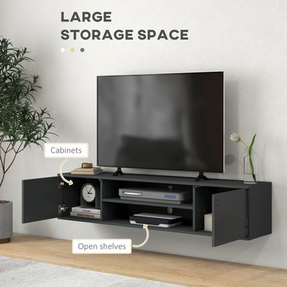 Minoco Wooden Grey Floating TV Stand With Shelf and Doors For Screens Up To 60 Inches