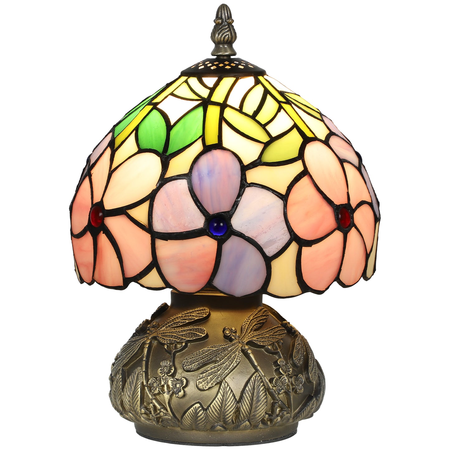 Fasa Glass And Metal Pink Tiffany Dragonfly Table Lamp With Brass Base