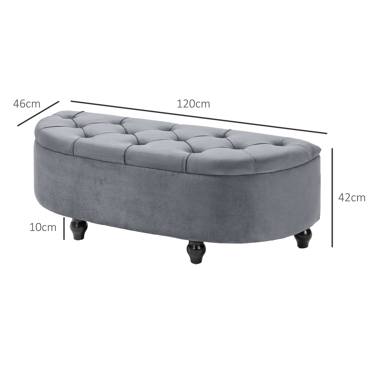 Rafili Velvet Grey Semi Circle Storage Bench With Tufted Seat