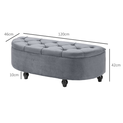 Rafili Velvet Grey Semi Circle Storage Bench With Tufted Seat