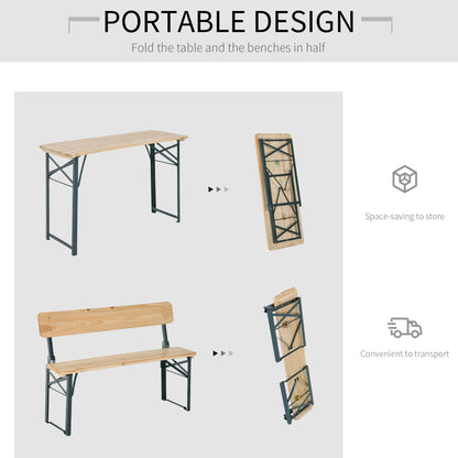 Mamoni Wood Natural Portable Folding Picnic Table With 2 Benches