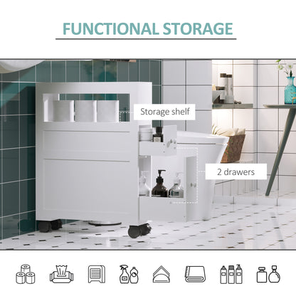 Mine Balu Narrow Rolling Bathroom Storage Unit With 2 Drawers And Wheels