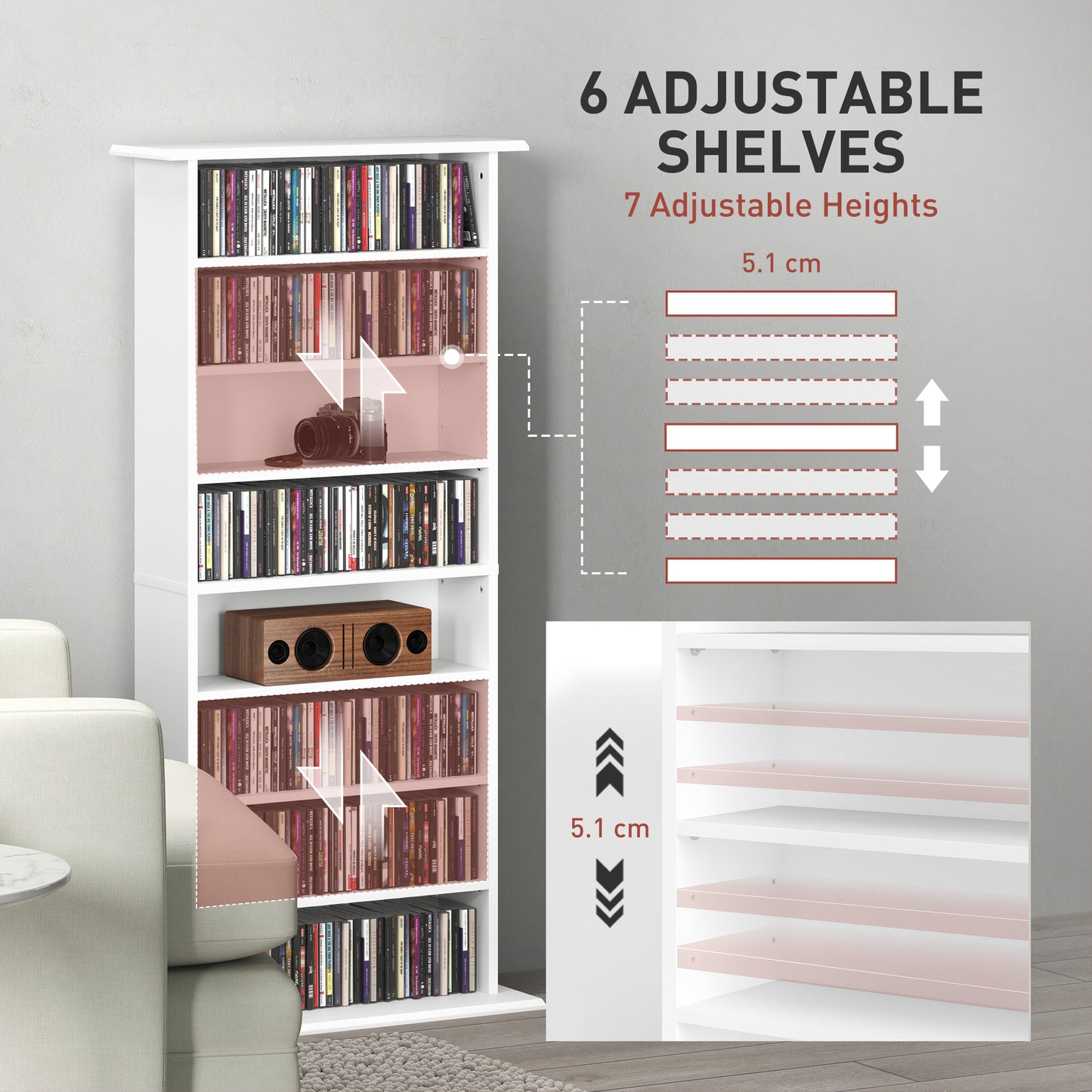 Talasa Wood White CD Storage Unit With 360 Disc Capacity