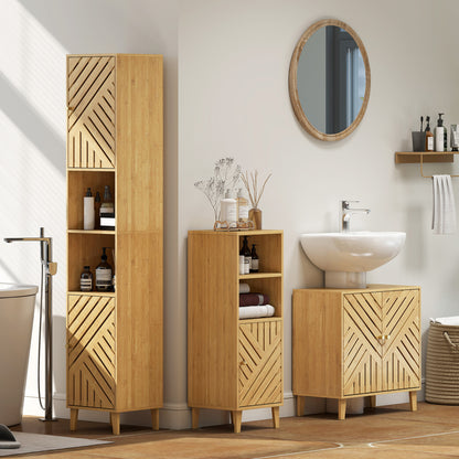 Hami Bathroom Storage Cabinet With Bamboo Door And Multi Storage Layout Natural Finish