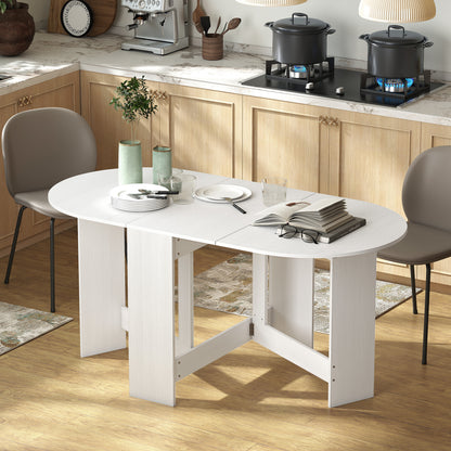 Ziri Wooden White Washed Finish Oval Drop Leaf Dining Table For Small Spaces