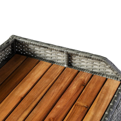 Vane Rattan Grey Outdoor Storage Bench Box With Natural Wood Effect Lid