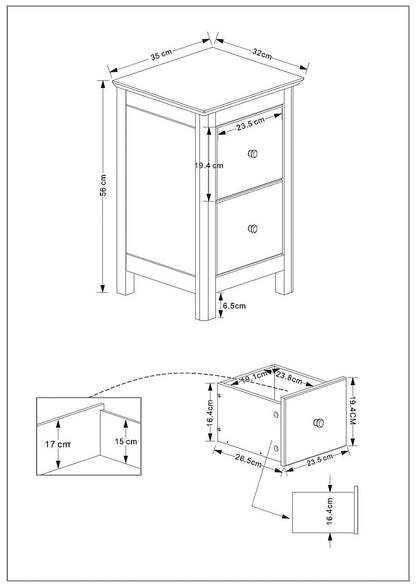 Iznik White Wood 2 Drawer Petite Bedside Cabinet