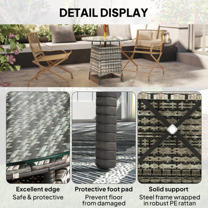 Viveke Rattan Grey Outdoor Coffee Table With Tempered Glass Top And Parasol Hole