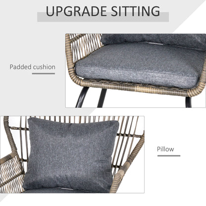 Lozifa Natural Rope 3 Piece Garden Bistro Set With Grey Cushions And Glass Coffee Table
