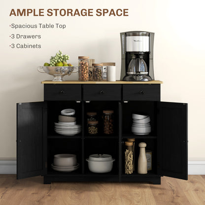 Tohave Black Wood Sideboard Natural Top 3 Doors 3 Drawers 3 Shelves