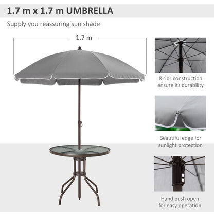 Misotte Metal and Mesh Light Grey 4 Seater Garden Dining Set With Parasol Folding Chairs And Glass Table