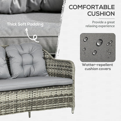 Nakevi Grey Rattan 4 Seater Garden Seating Set With Glass Top Coffee Table
