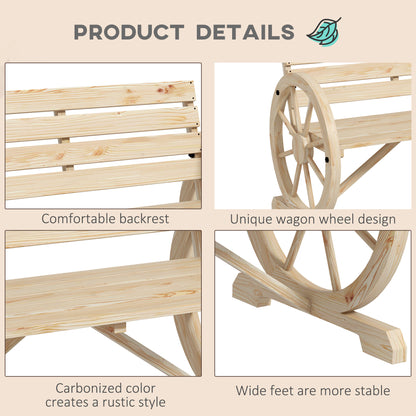 Hata Zilu Wood Natural Rustic Wagon Wheel Style Garden Bench With Armrests