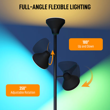 Neso Metal Black 3 Lamp Adjustable Floor Light With Directional Heads
