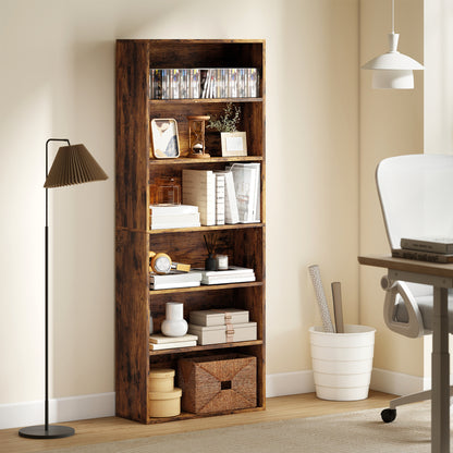 Loama Wooden Rustic Brown 6 Tier Storage Bookcase