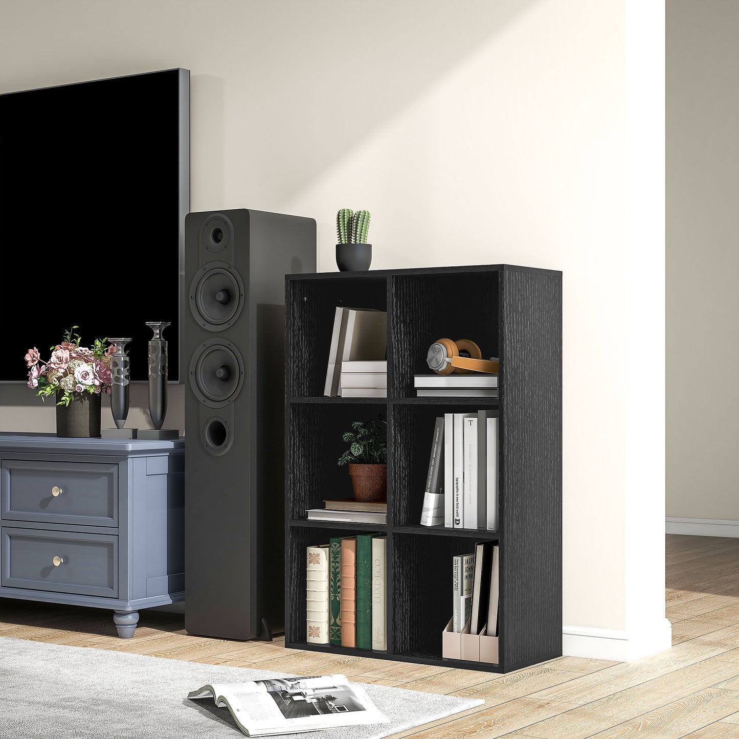 Sasu Wood Black Effect 6 Cube Storage Bookcase