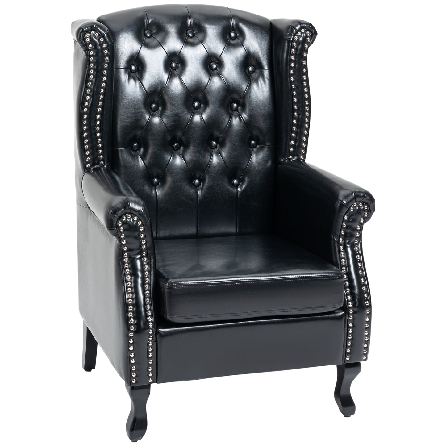 Nana Bafa Black Wingback Accent Chair With Chesterfield Style Tufting And Nail Head Trim