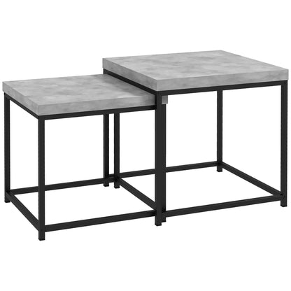 Keco Wooden Grey Set Of 2 Nesting Coffee Tables With Thick Tabletops