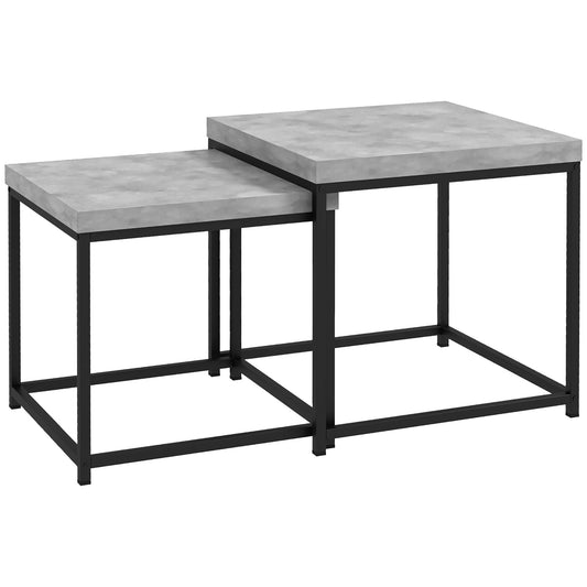 Keco Wooden Grey Set Of 2 Nesting Coffee Tables With Thick Tabletops