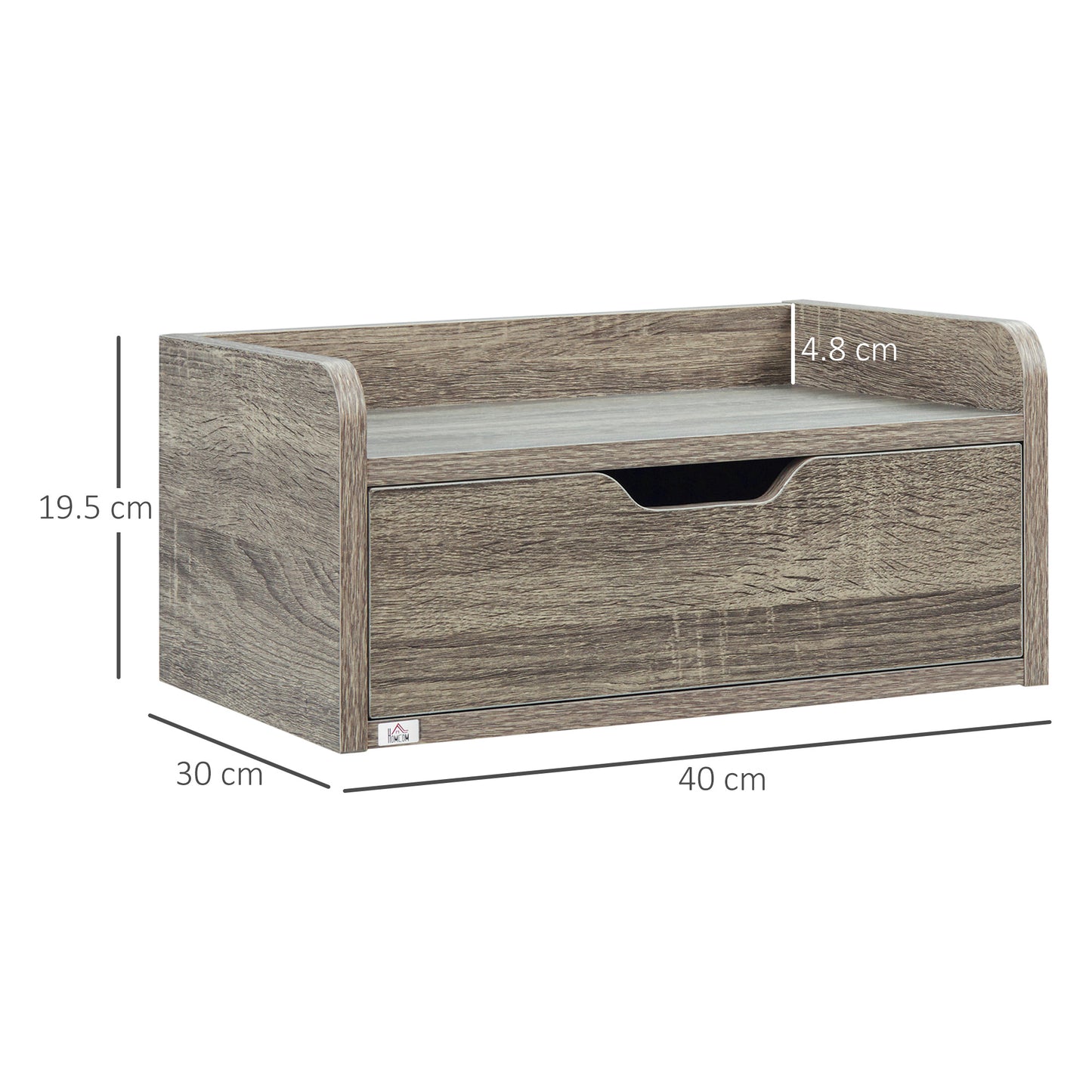Rereno Set of 2 Grey Wood Floating Nightstands With Drawer Wall Mounted