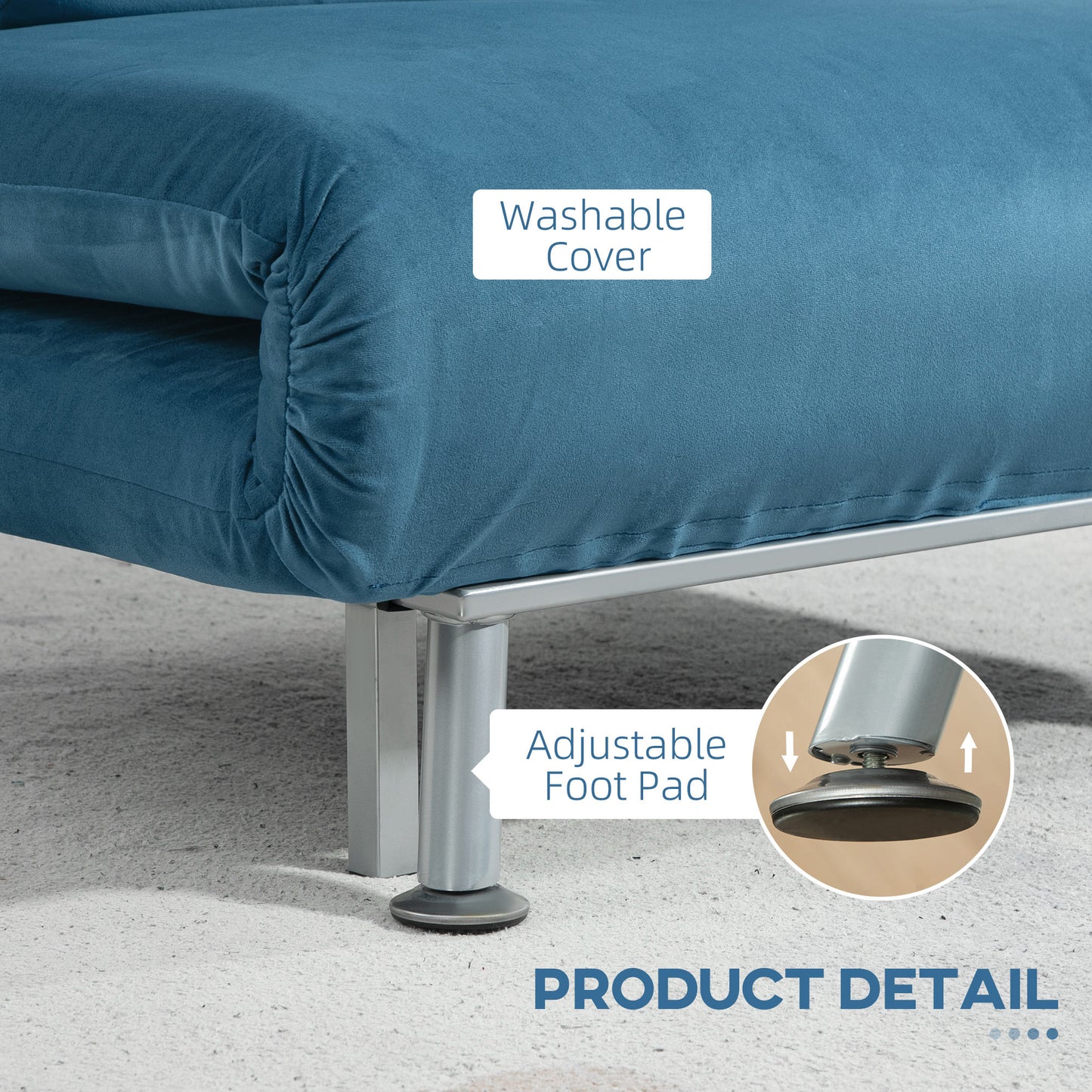 Ziel Lika Blue Velvet Single Sleeper Chair Silver Metal Legs