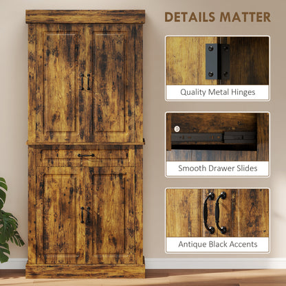 Zirolu 180cm Wooden Brown Tall Kitchen Pantry Cabinet with Drawer And Storage Shelves