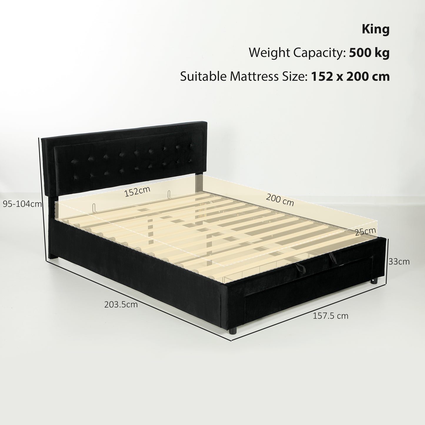 Banado King Size Ottoman Bed Frame with Front Divan Drawer Storage In Black