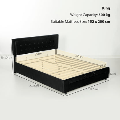 Banado King Size Ottoman Bed Frame with Front Divan Drawer Storage In Black