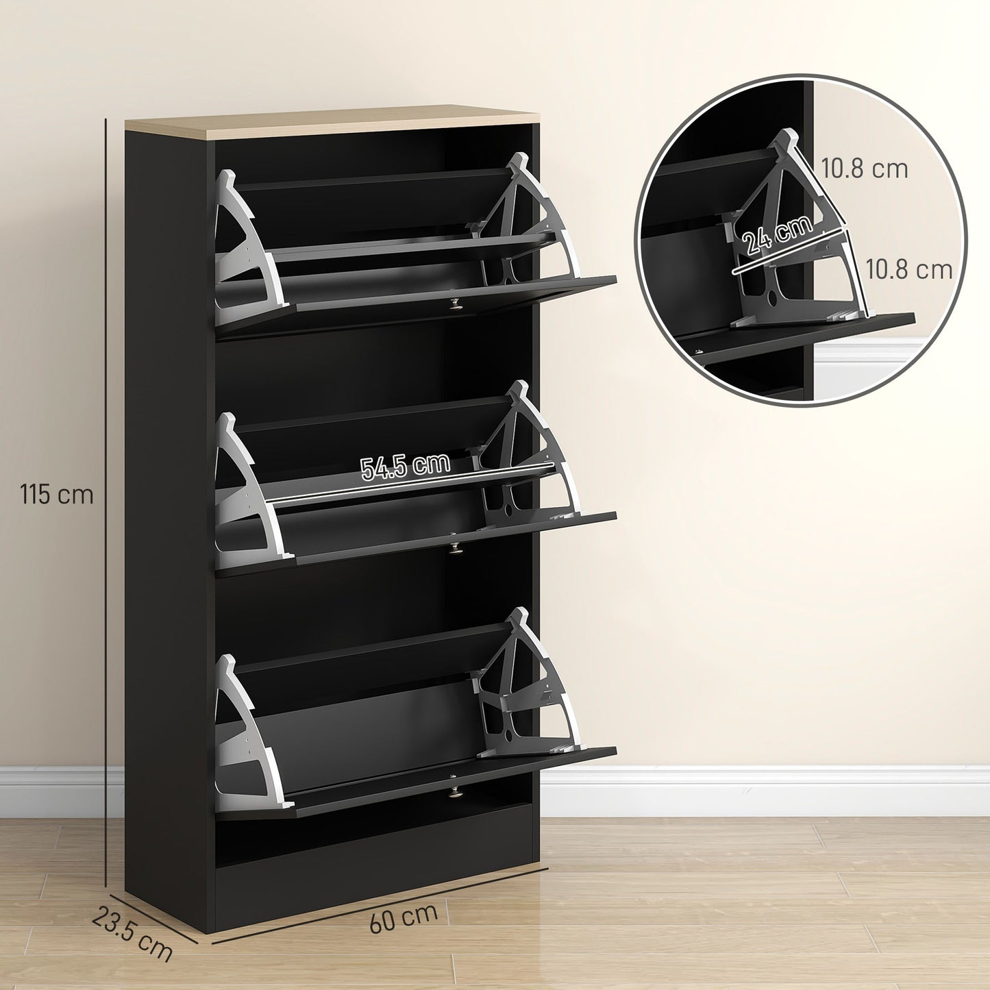 Rani Wooden Black Compact 3 Drawer Shoe Cabinet