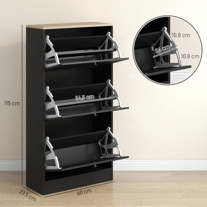 Rani Wooden Black Compact 3 Drawer Shoe Cabinet